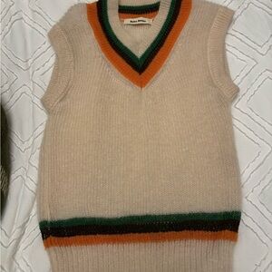 Beige Sleeveless Sweater with Stripes